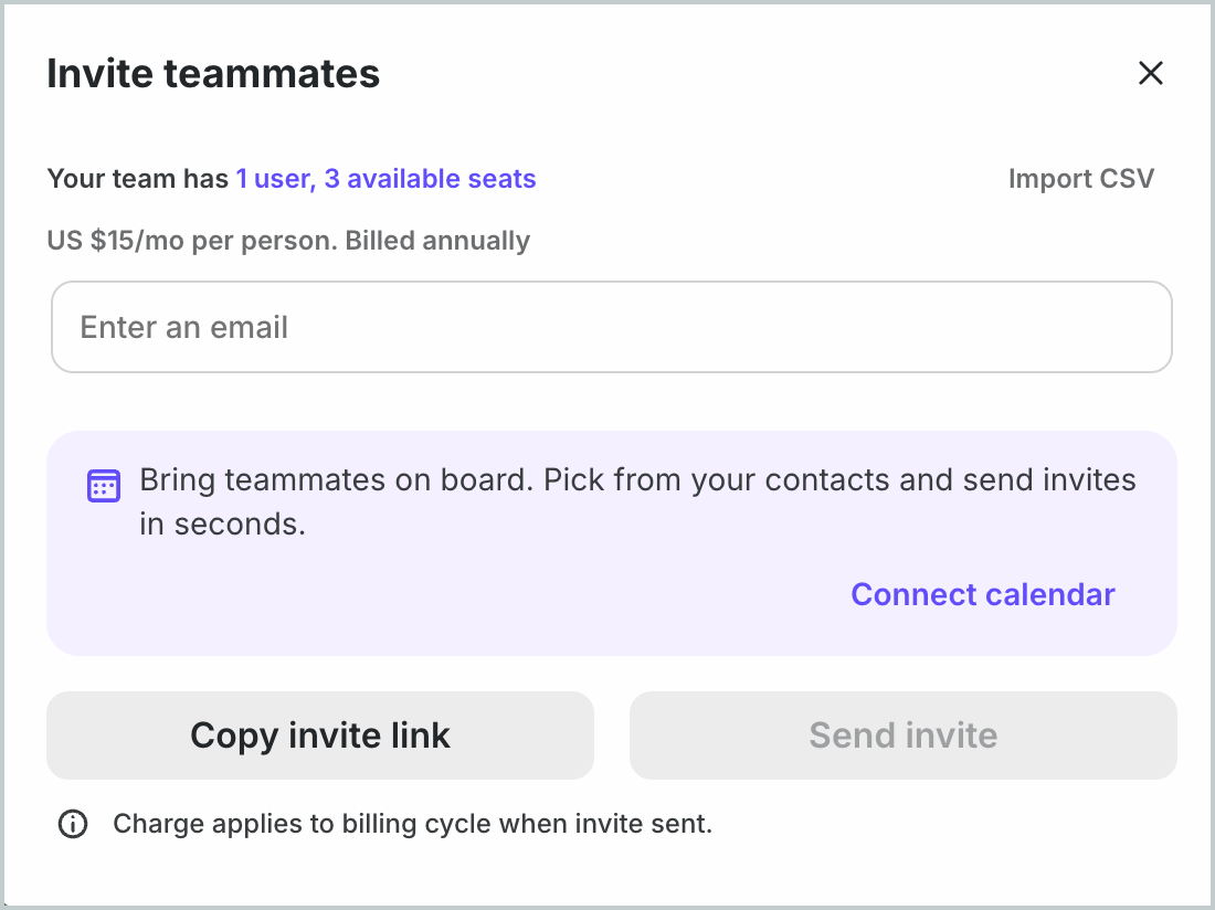Invite window with email addresses entered