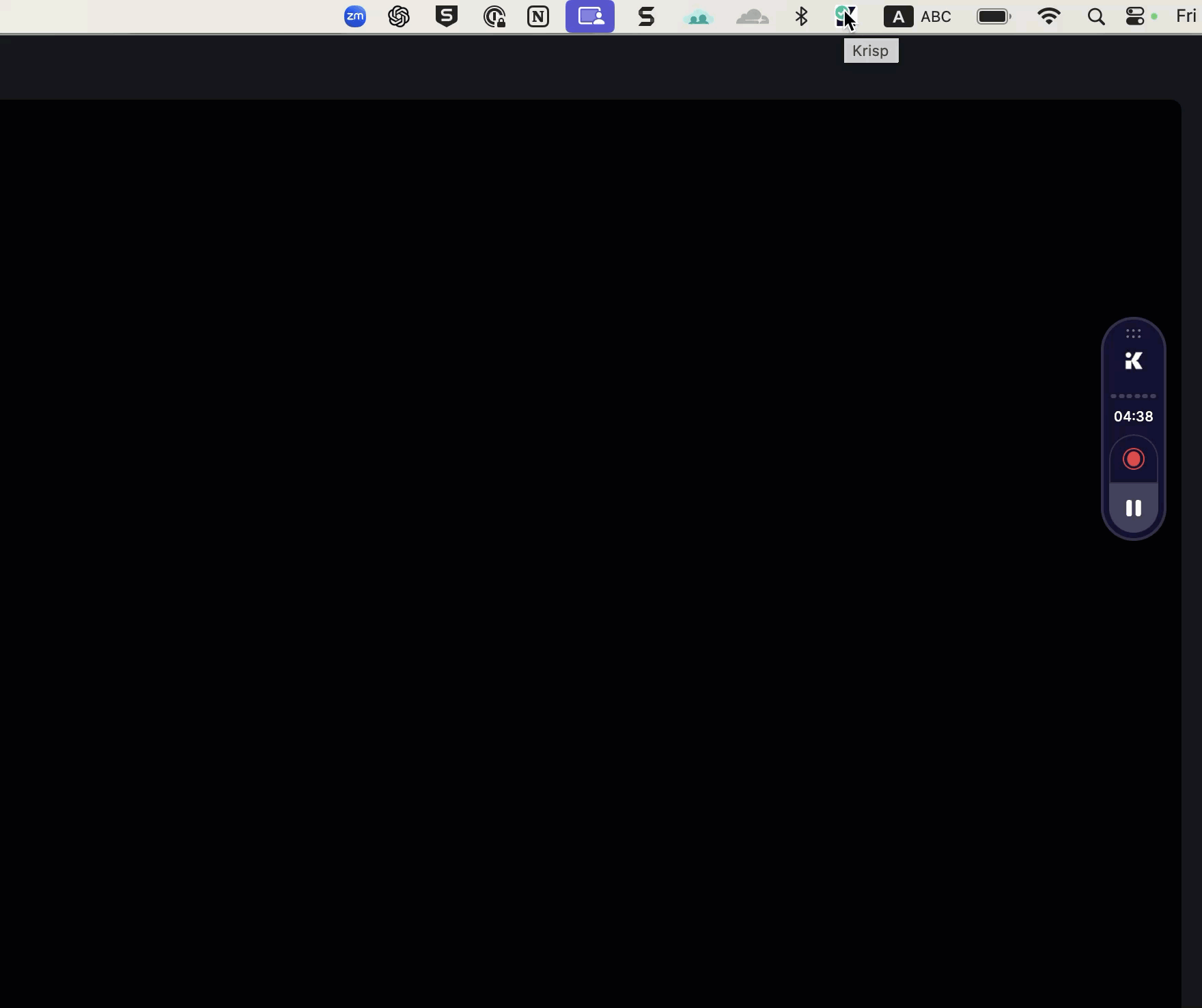 Starting a screen recording in the Krisp app